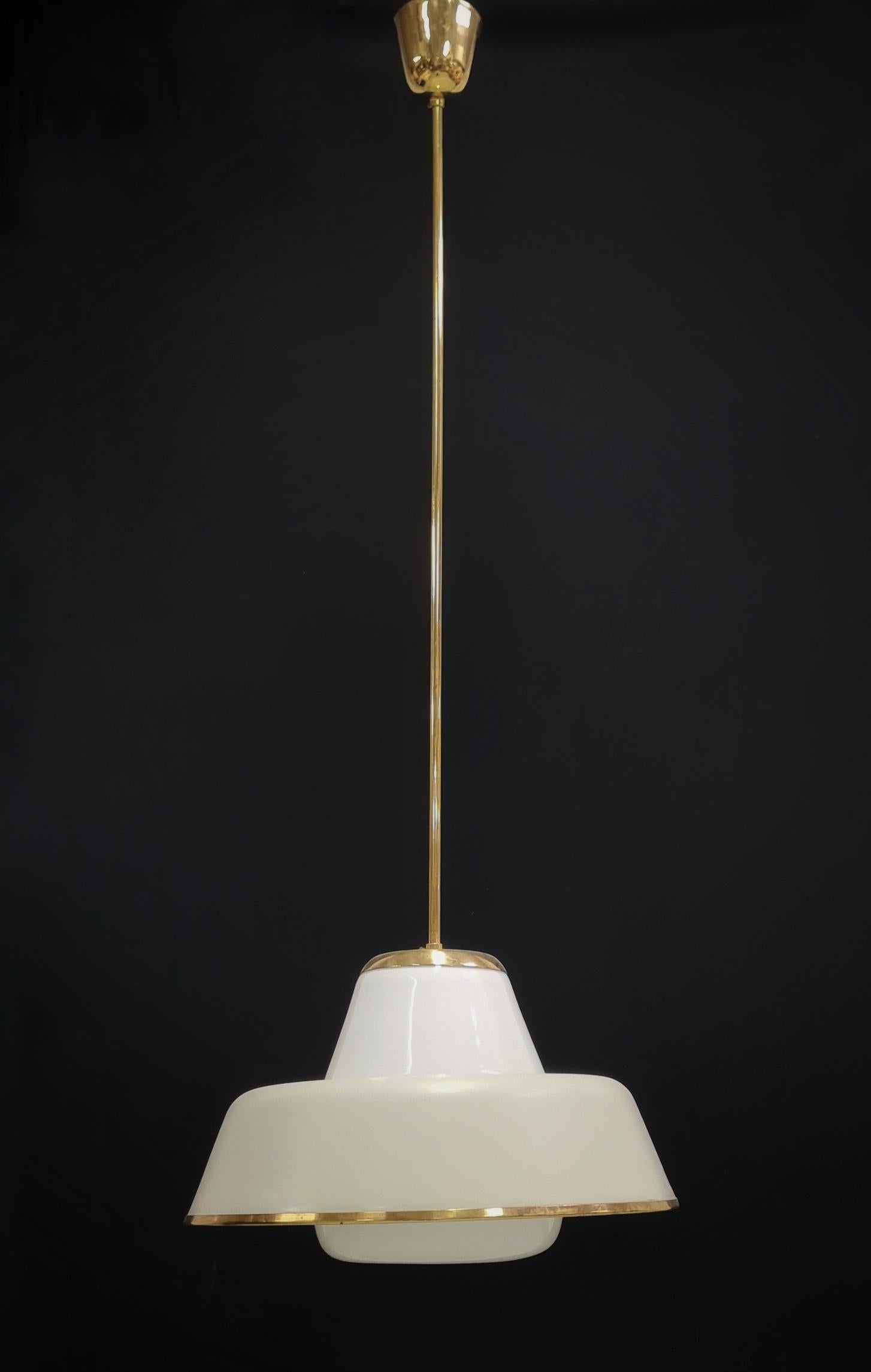 Scandinavian Modern Lisa Johansson-Papé Ceiling Pendant 61-347 Glass, Brass & Gray Paint, Orno 1950s For Sale