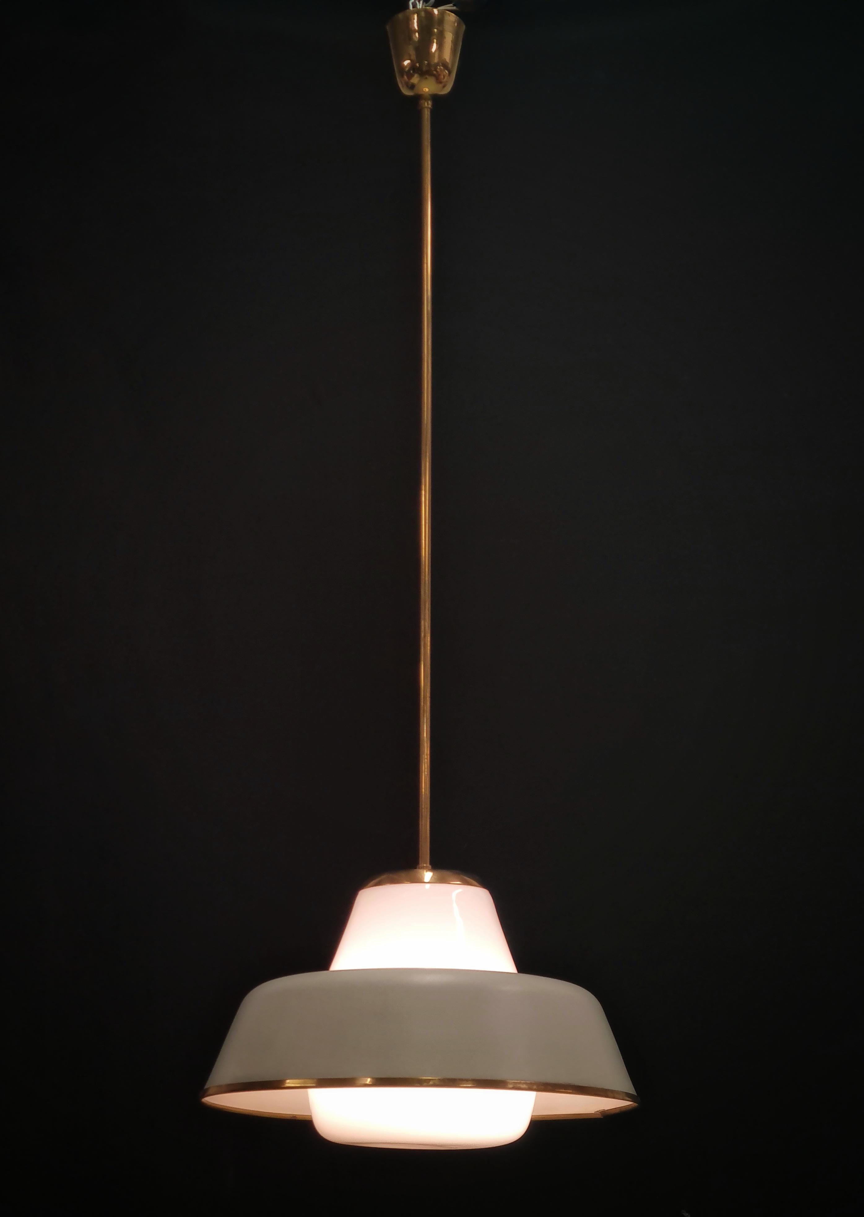Lisa Johansson-Papé Ceiling Pendant 61-347 Glass, Brass & Gray Paint, Orno 1950s For Sale 1