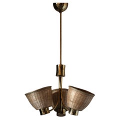 Lisa Johansson-Pape, Chandelier, Brass, Rattan, Ornö, Finland, 1950s