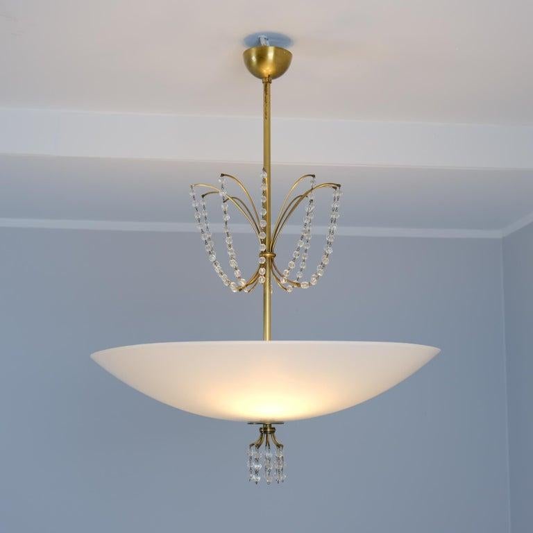 Lisa Johansson-Papé Chandelier Model 1068 in Brass & Glass, Orno 1950s For Sale 5