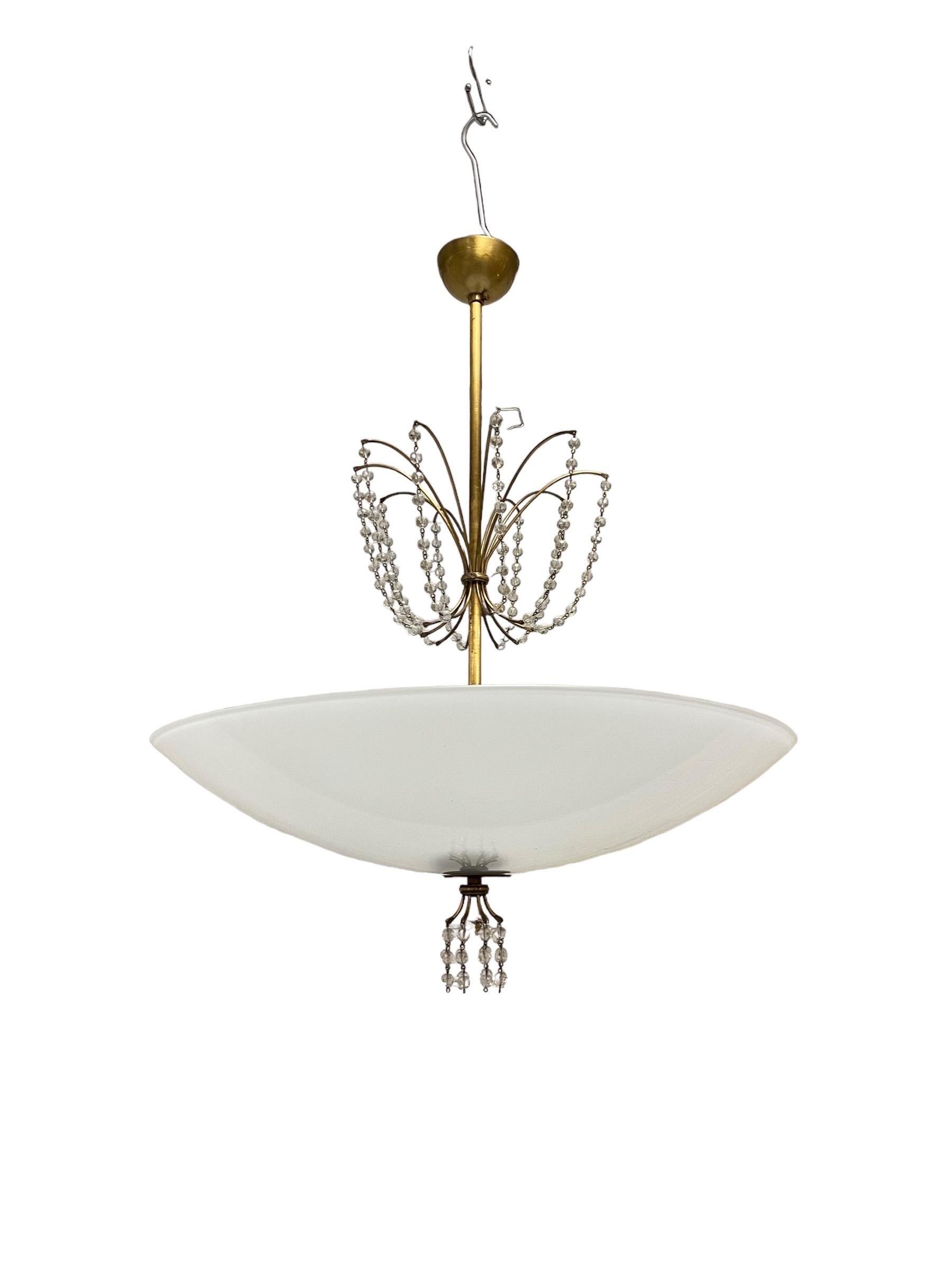 Finnish Lisa Johansson-Papé Chandelier Model 1068 in Brass & Glass, Orno 1950s For Sale