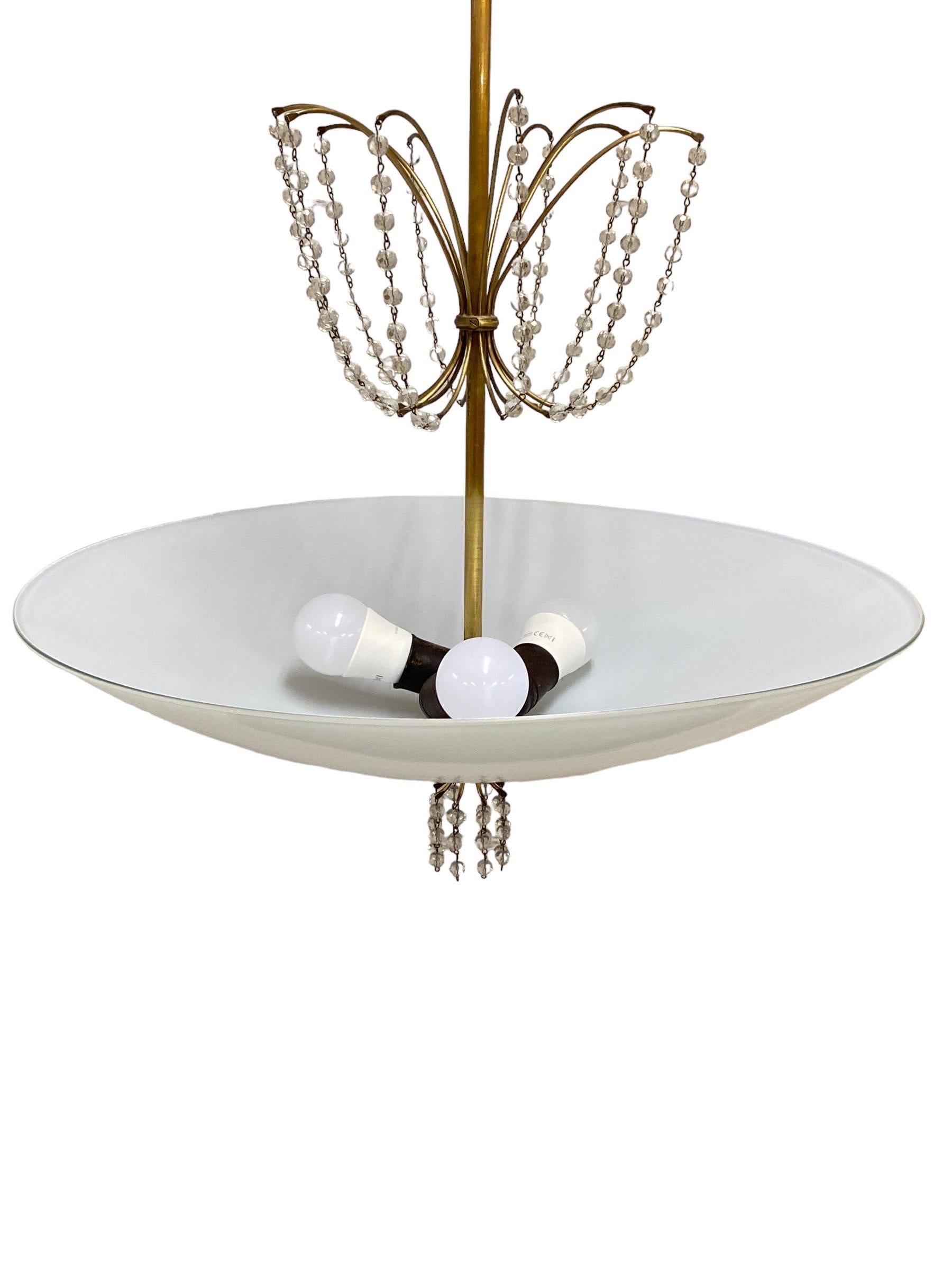 Lisa Johansson-Papé Chandelier Model 1068 in Brass & Glass, Orno 1950s In Good Condition For Sale In Helsinki, FI