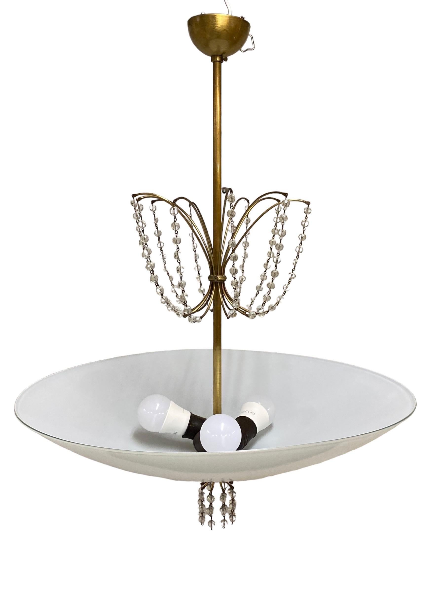Mid-20th Century Lisa Johansson-Papé Chandelier Model 1068 in Brass & Glass, Orno 1950s For Sale
