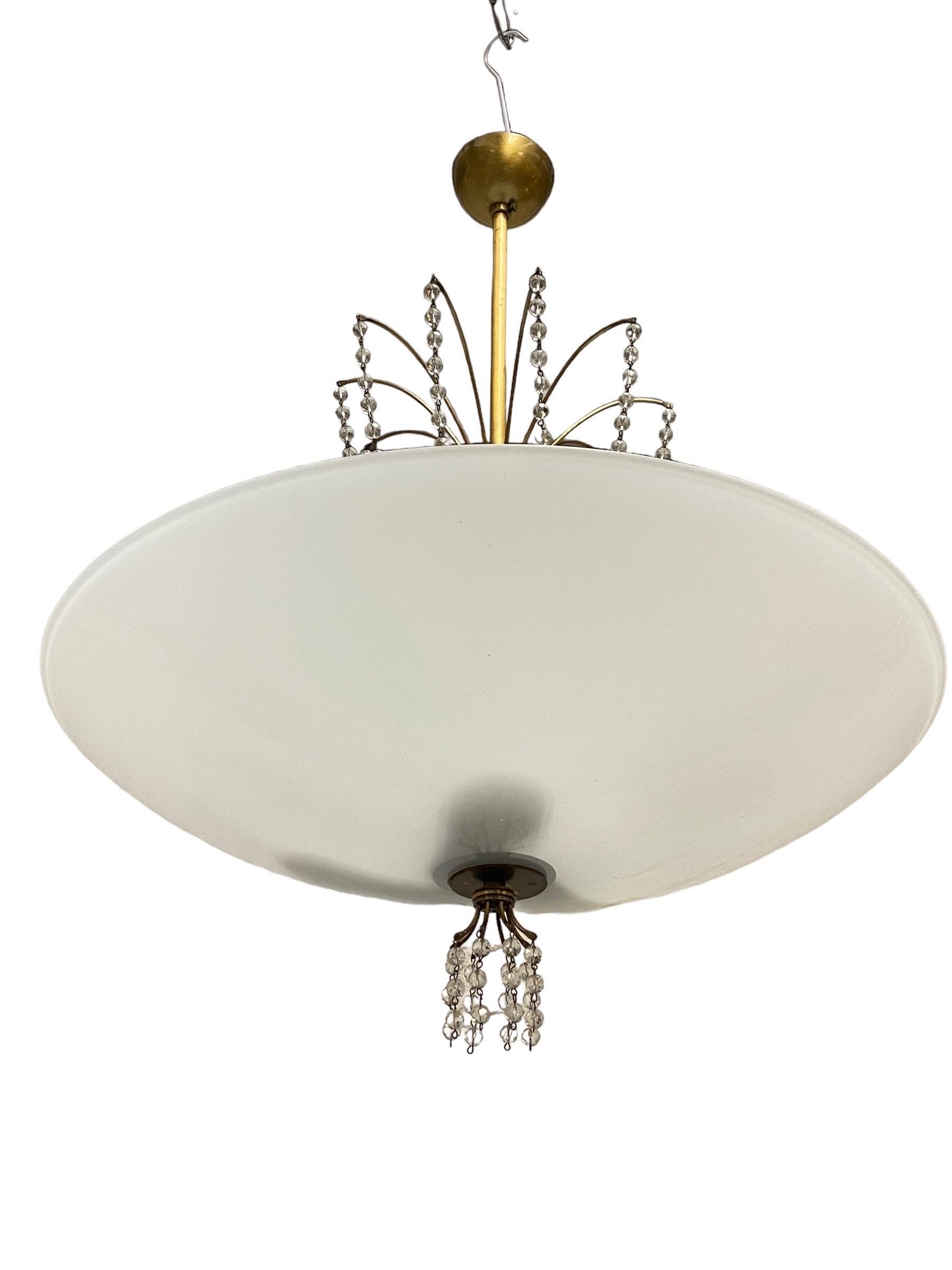 Lisa Johansson-Papé Chandelier Model 1068 in Brass & Glass, Orno 1950s For Sale 1