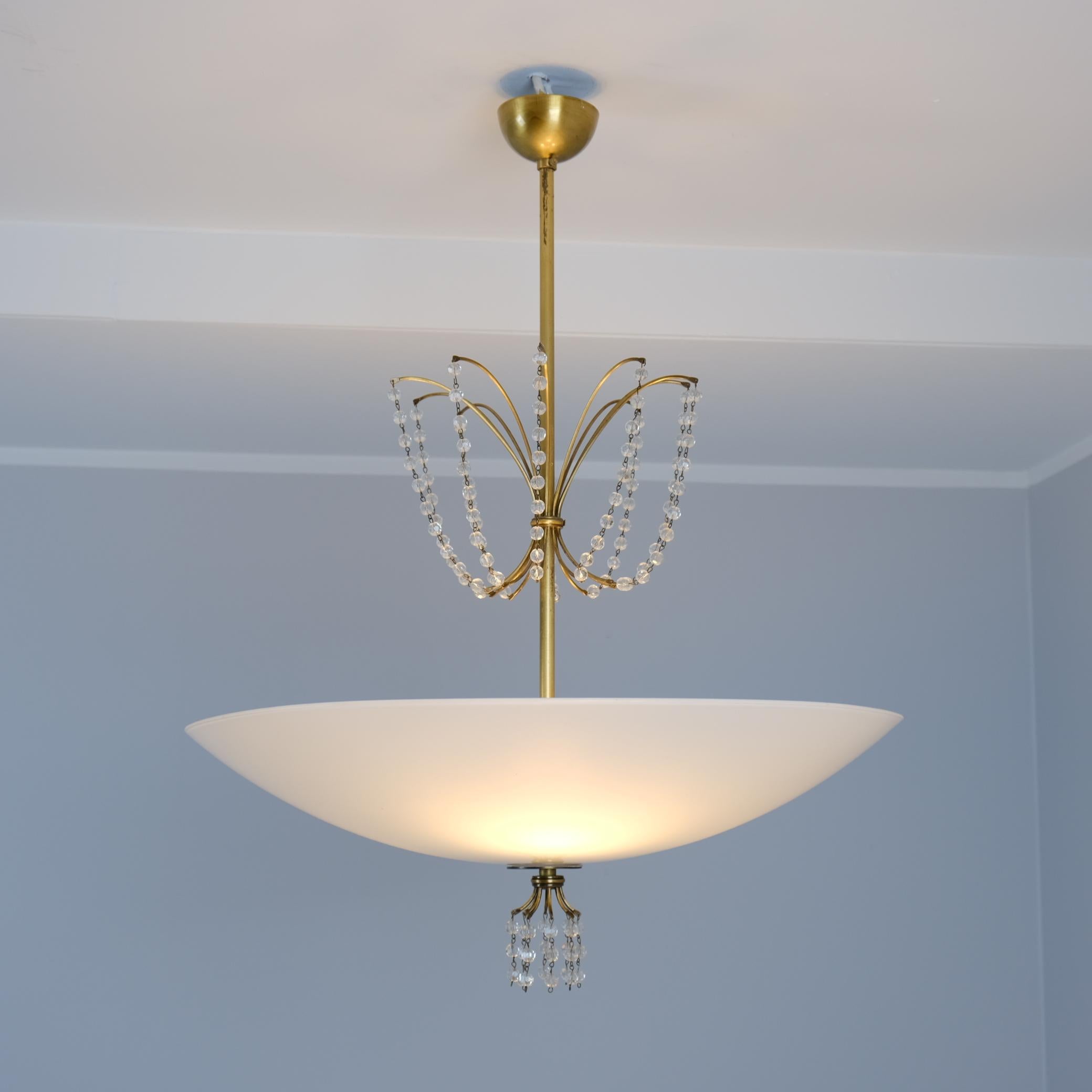 Lustre Lisa Johansson-Papé Modèle 1068 en laiton et verre, Orno 1950s en vente 2