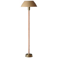 Lisa Johansson-Pape, Floor Lamp, Brown Leather Brass, Ornö Finland, 1960s