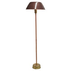 Lisa Johansson-Pape Brown Senator Floor Lamp, Leather, Brass & Acryl Orno 1950s