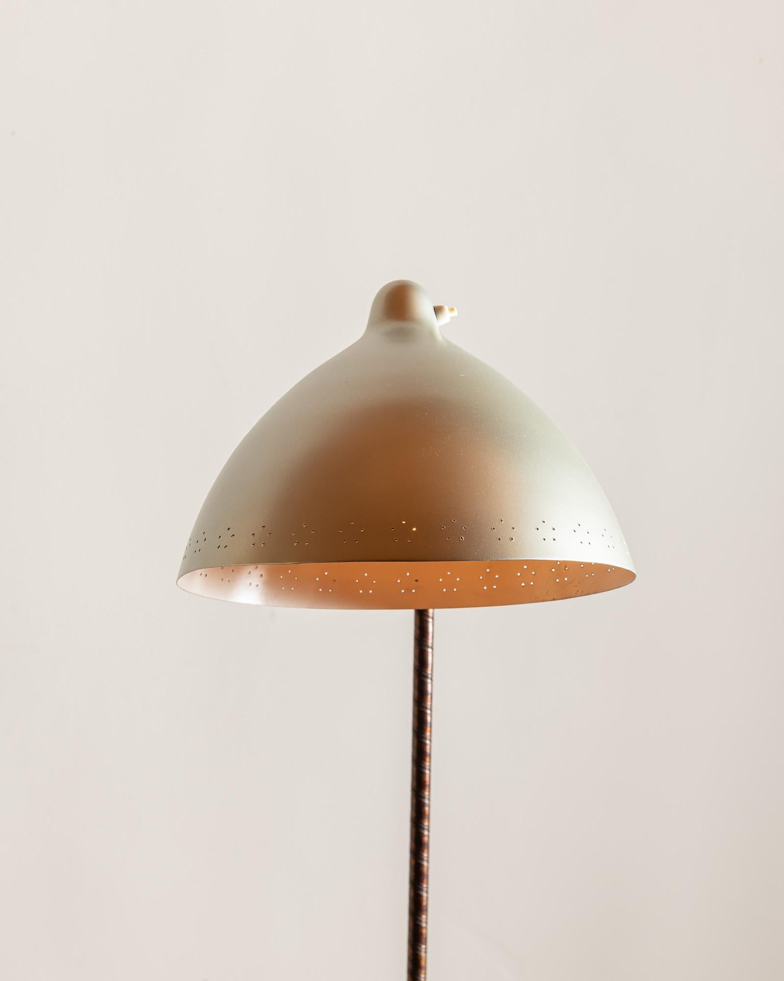 Scandinavian Modern Lisa Johansson-Pape Floor Lamp in Brass, Steel and Leather, Finland, 1950s