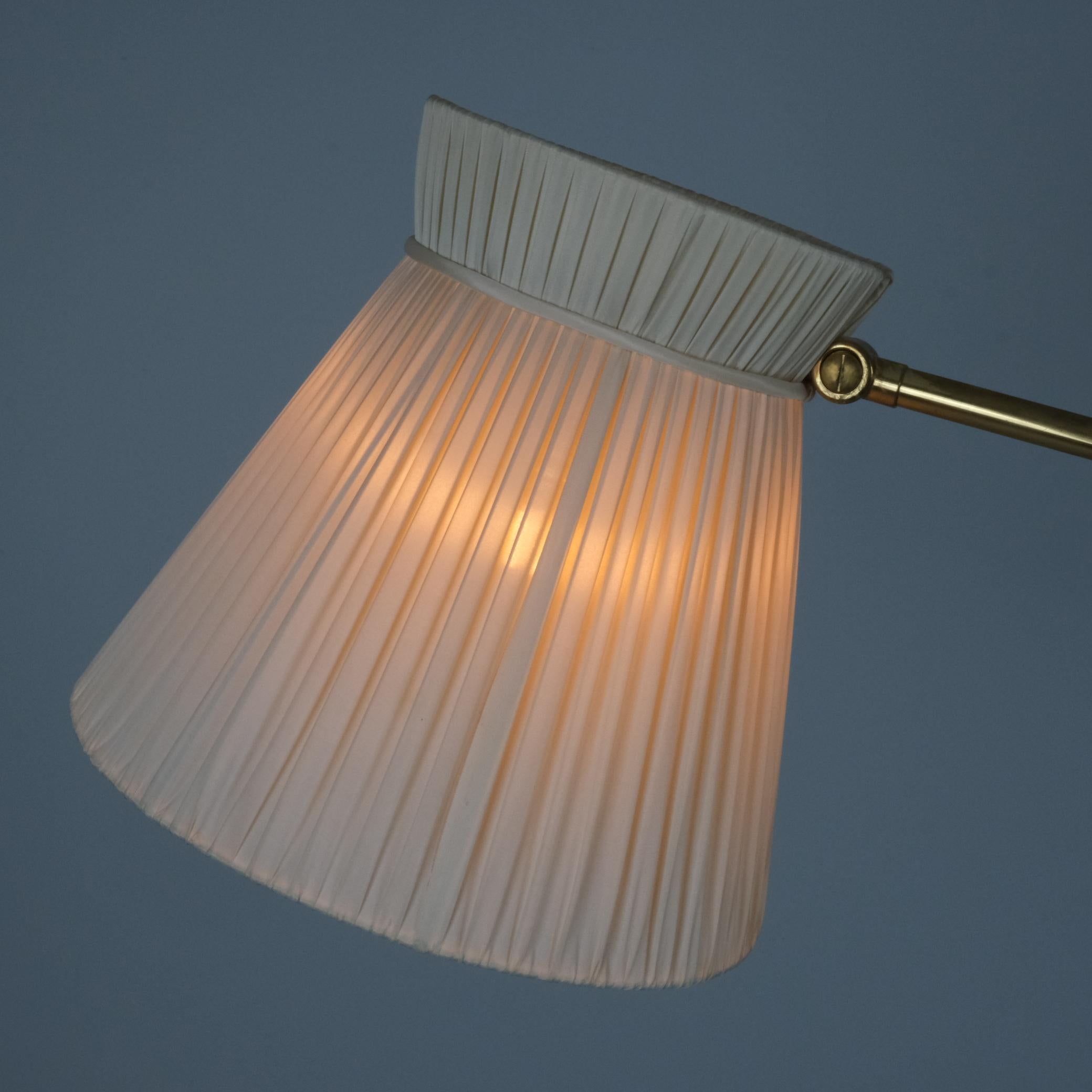 Mid-20th Century Lisa Johansson-Pape, Floor Lamp Model 2063 in Brass and Fabric, Orno 1950s For Sale