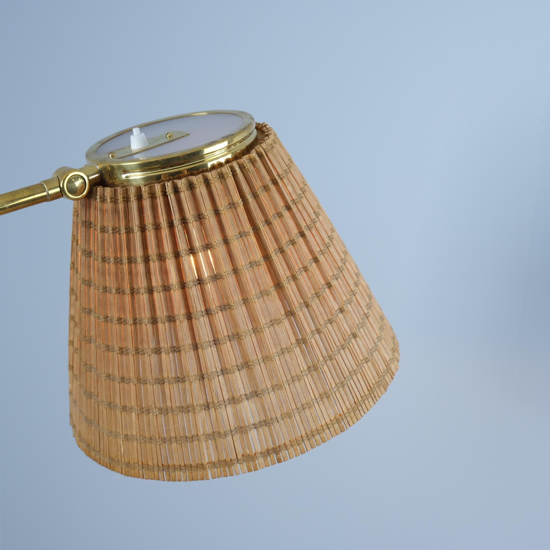 Mid-20th Century Lisa Johansson-Pape, Floor Lamp Model 2063 in Brass & Rattan, Orno 1950s For Sale