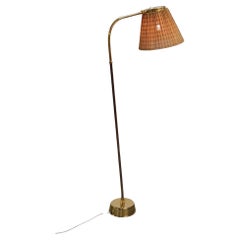 Lisa Johansson-Pape, Floor Lamp Model 2063 in Brass & Rattan, Orno 1950s
