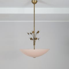 Lisa Johansson-Papé Flower Fountain Pendant in Brass & Colored Glass, Orno 1940s