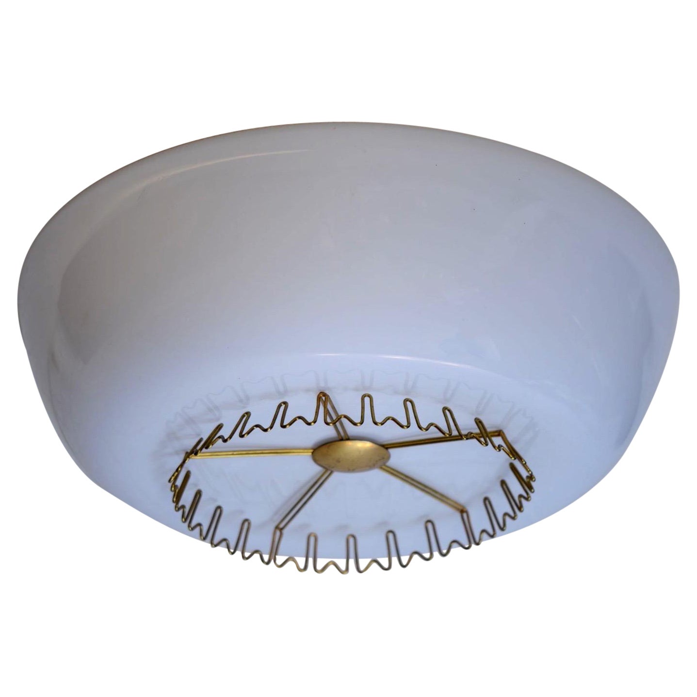 Lisa Johansson Pape Flush Mount Glass and Brass Midcentury Lamp Finland, 1950s
