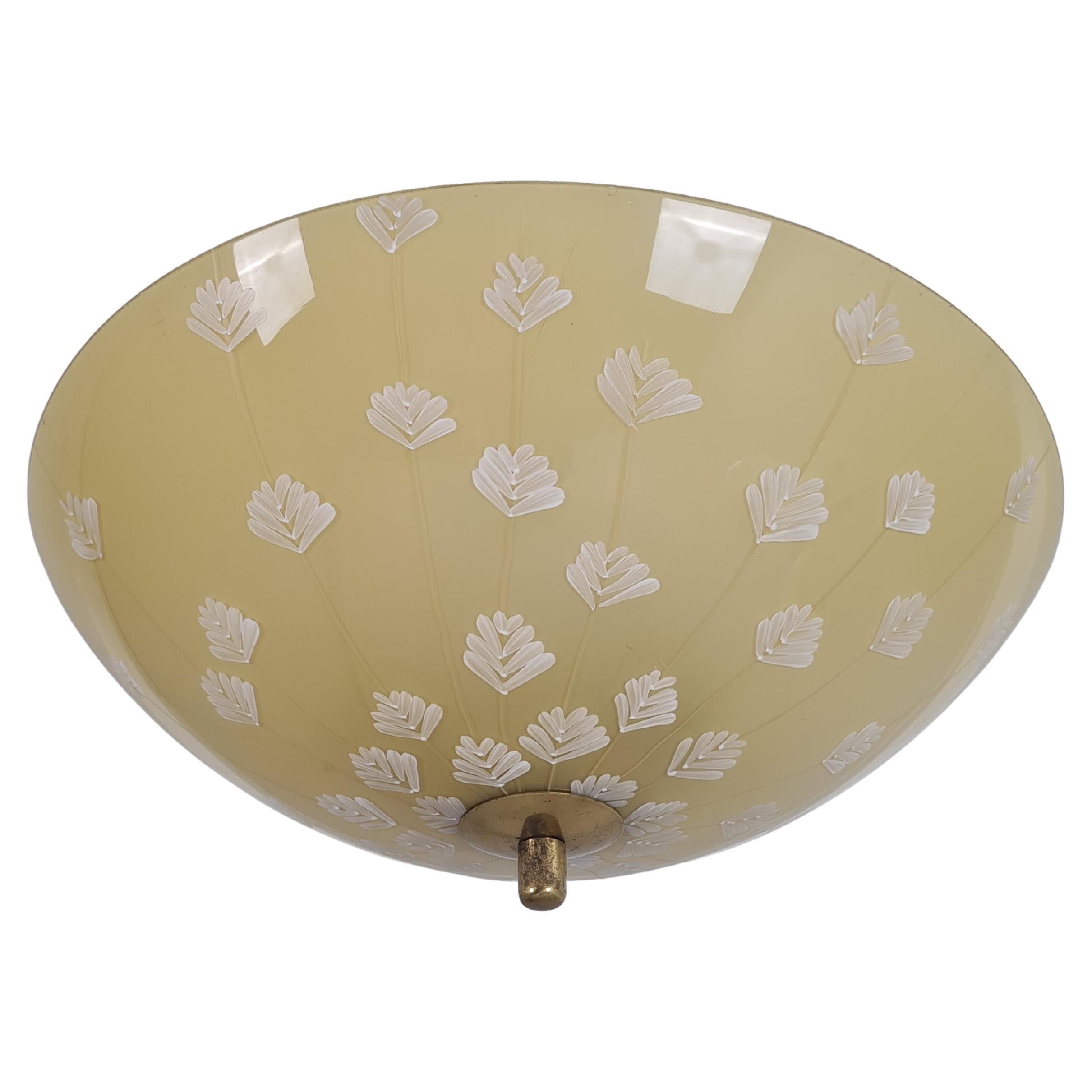 Lisa Johansson-Papé Flush Mount, vetro dipinto a mano con fiori, Orno 1950s