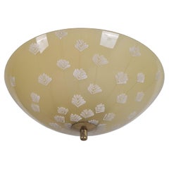 Lisa Johansson-Papé Flush Mount, vetro dipinto a mano con fiori, Orno 1950s