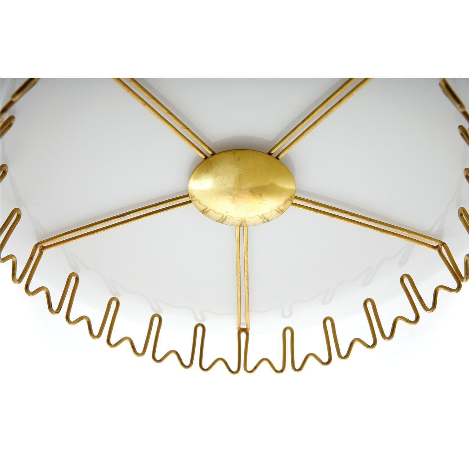 Lisa Johansson-Pape Flush Mount Light for Orno, Opal Glass Brass, Finland, 1950s In Good Condition In Hausmannstätten, AT