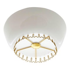 Lisa Johansson-Pape Flush Mount Light for Orno, Opal Glass Brass, Finland, 1950s