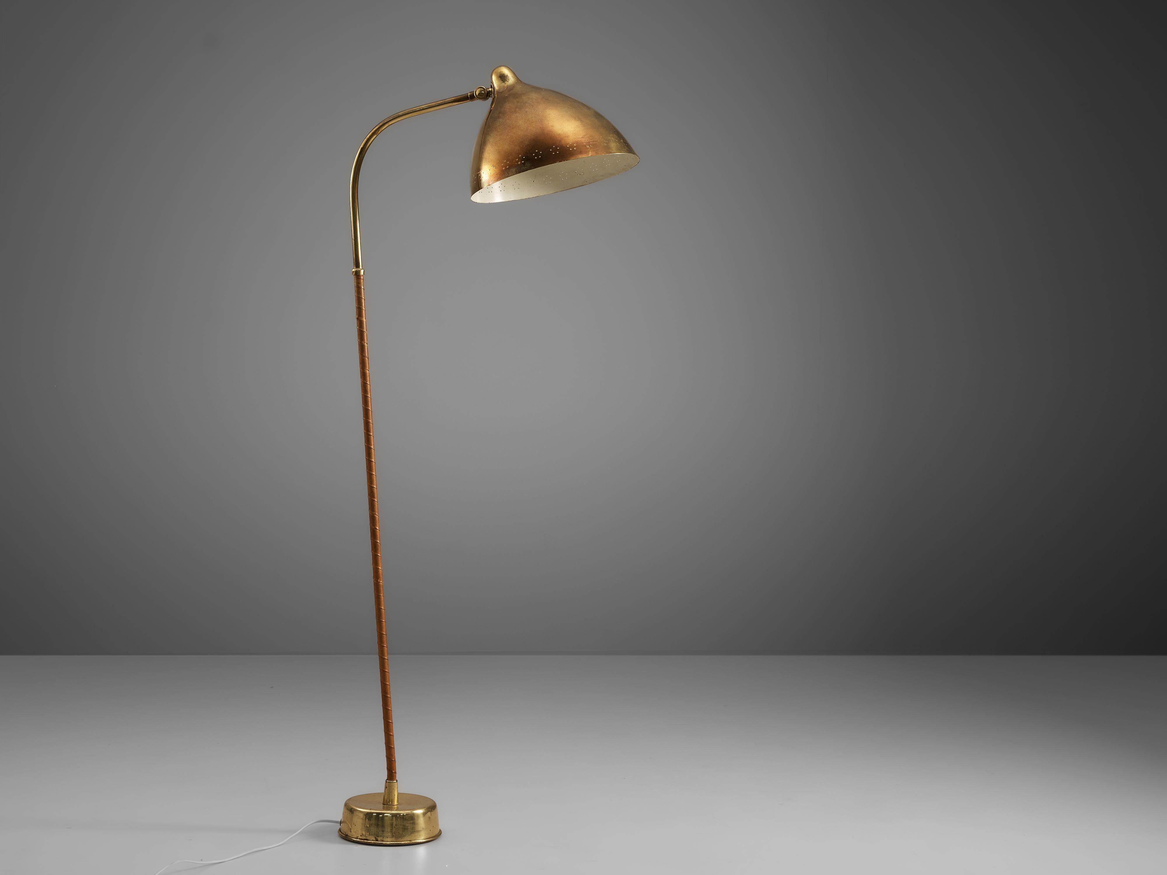 Scandinavian Modern Lisa Johansson-Pape for Orno Floor Lamp in Brass and Leather