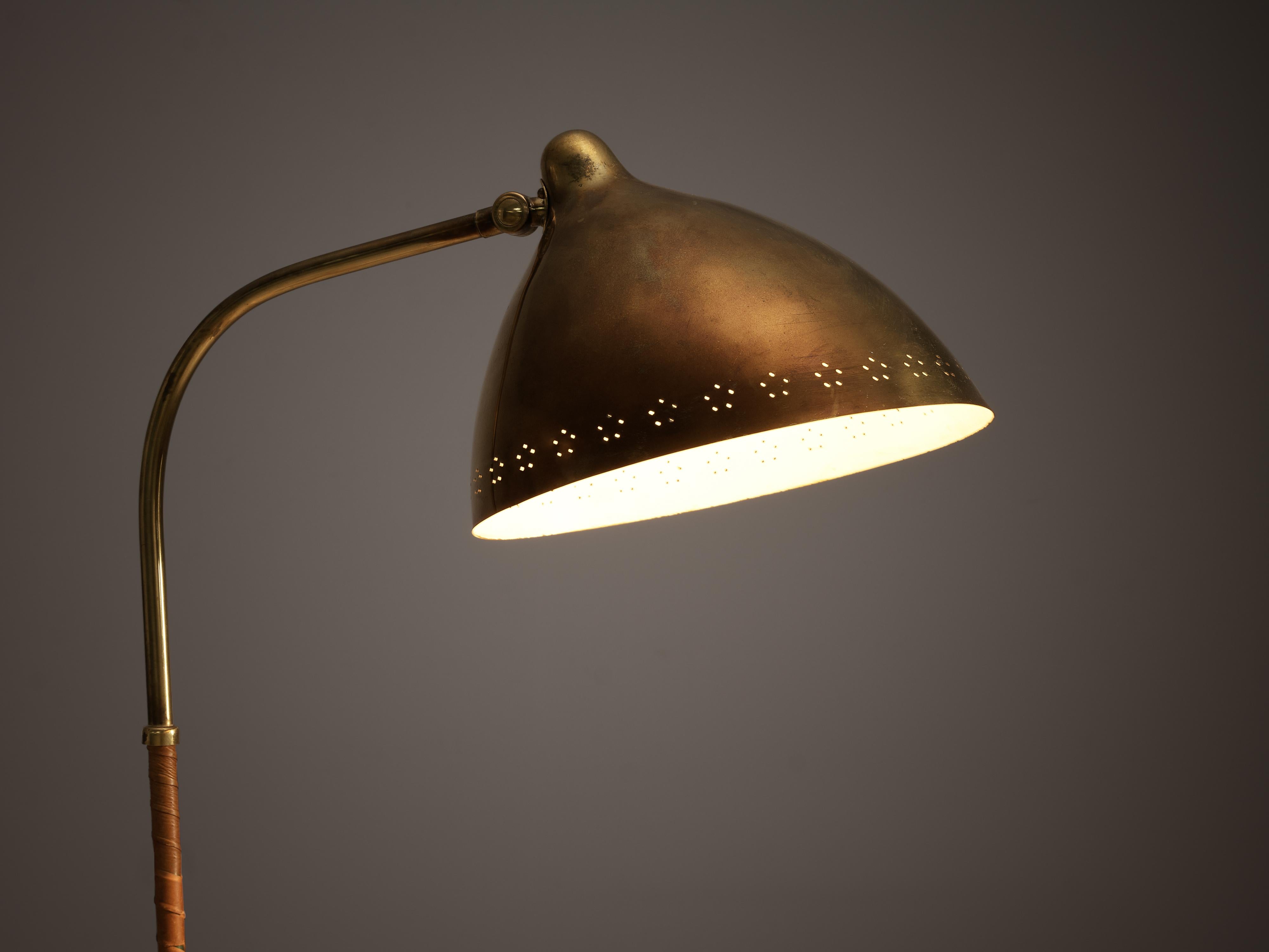 Finnish Lisa Johansson-Pape for Orno Floor Lamp in Brass and Leather