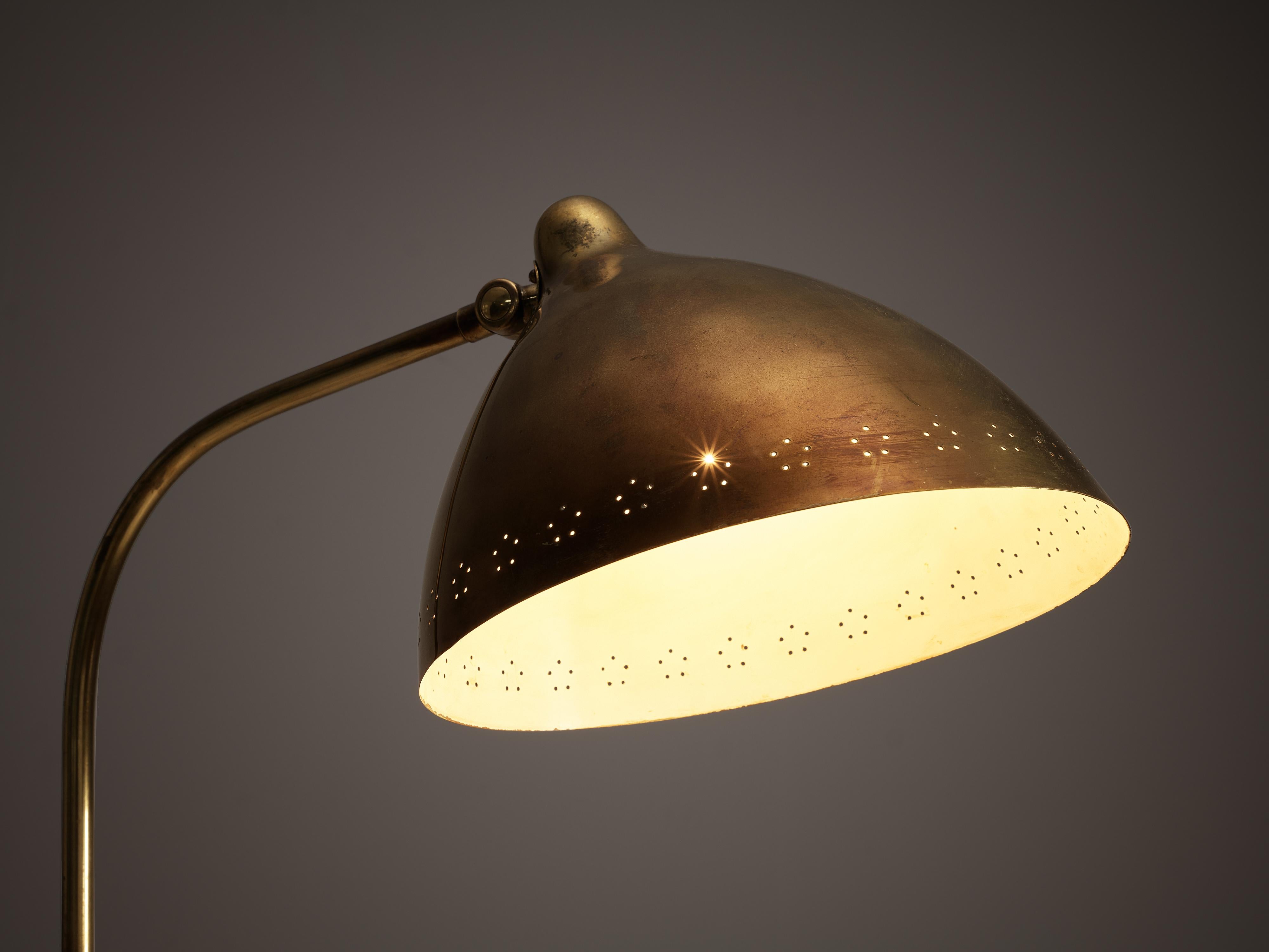 Mid-20th Century Lisa Johansson-Pape for Orno Floor Lamp in Brass and Leather