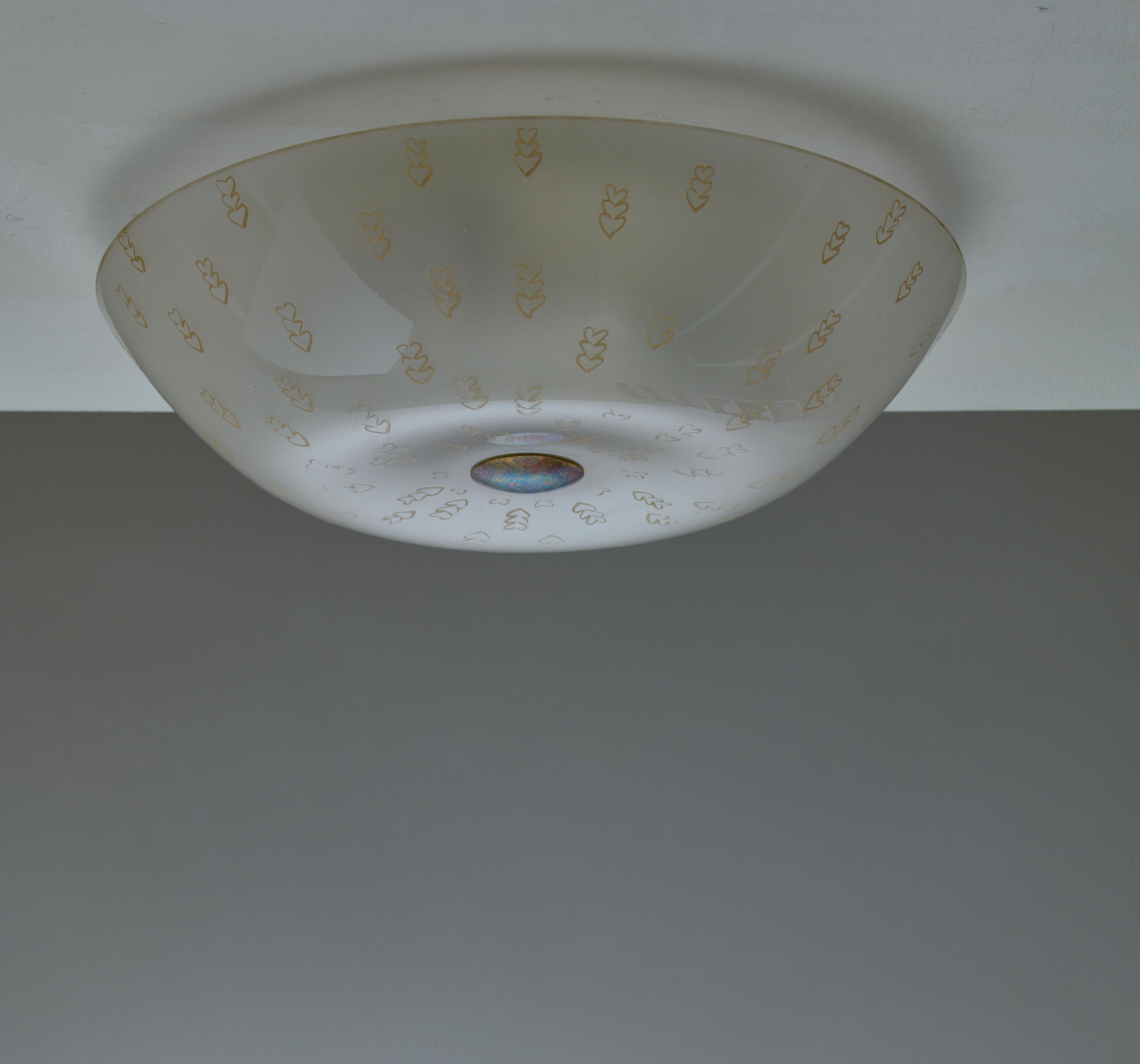 Finnish Lisa Johansson-Pape Frosted Glass Flush Mount for Orno, Finland, 1950s