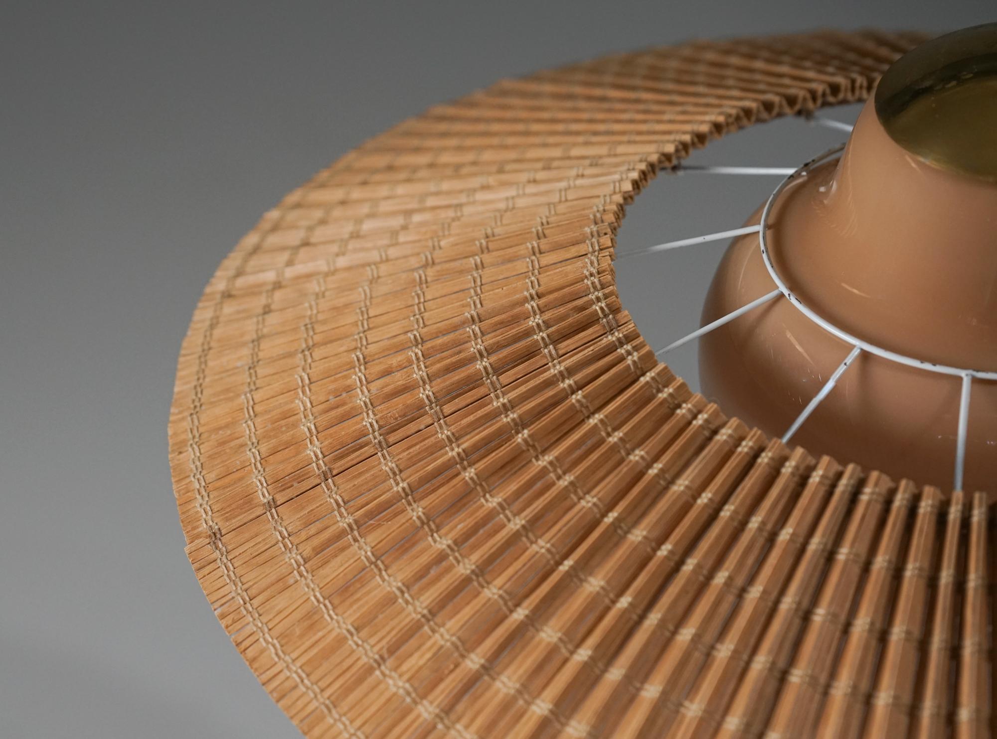 Scandinavian Modern Lisa Johansson-Pape & Gunilla Jung Glass and Wooden slat Pendant, 1940/1950s For Sale