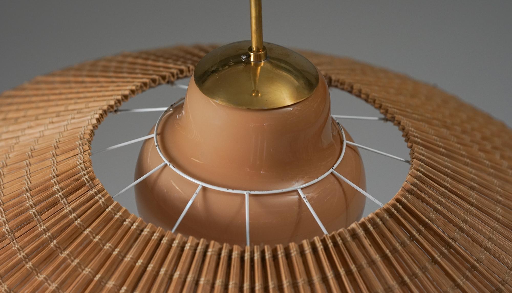 Finnish Lisa Johansson-Pape & Gunilla Jung Glass and Wooden slat Pendant, 1940/1950s For Sale