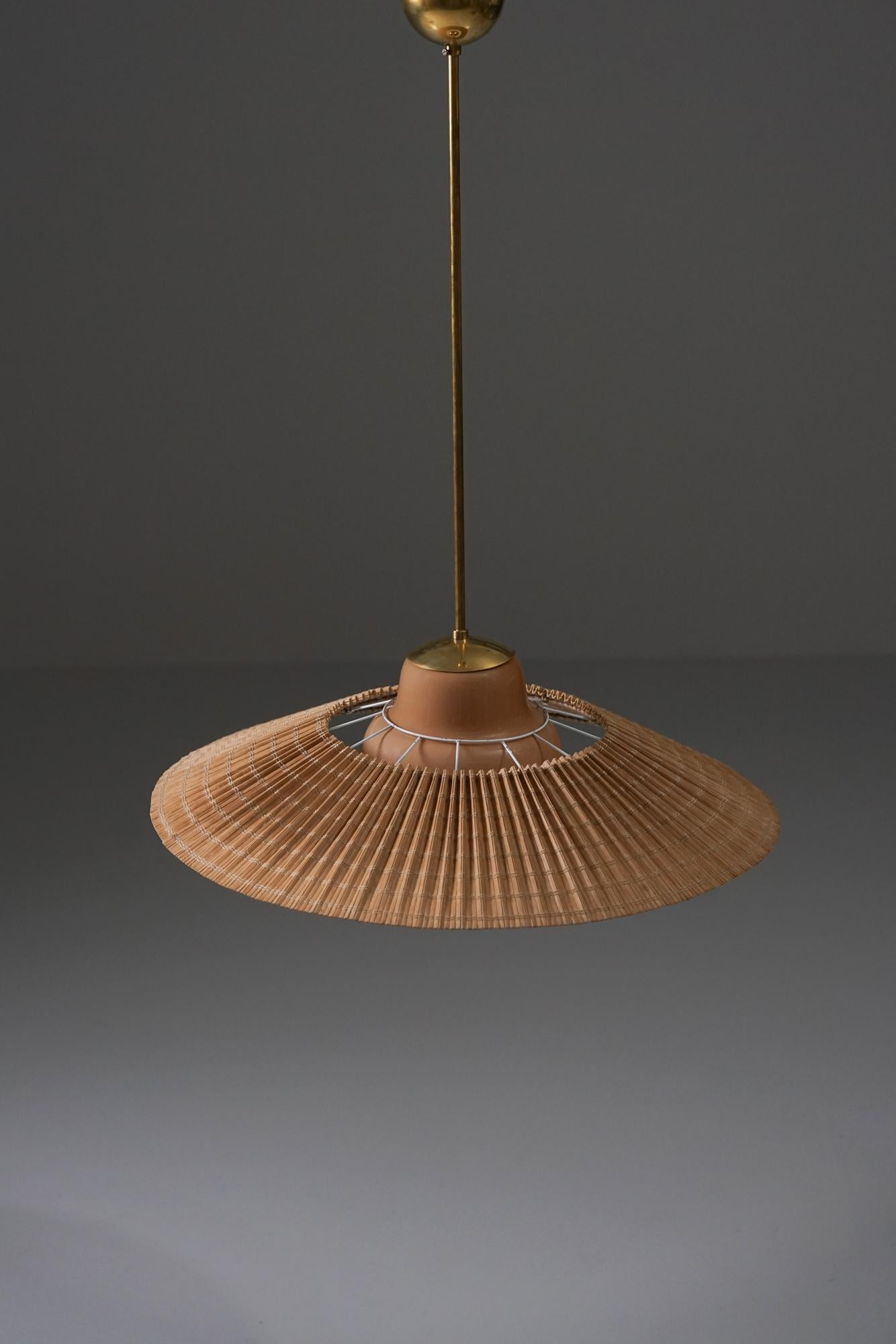 Brass Lisa Johansson-Pape & Gunilla Jung Glass and Wooden slat Pendant, 1940/1950s For Sale