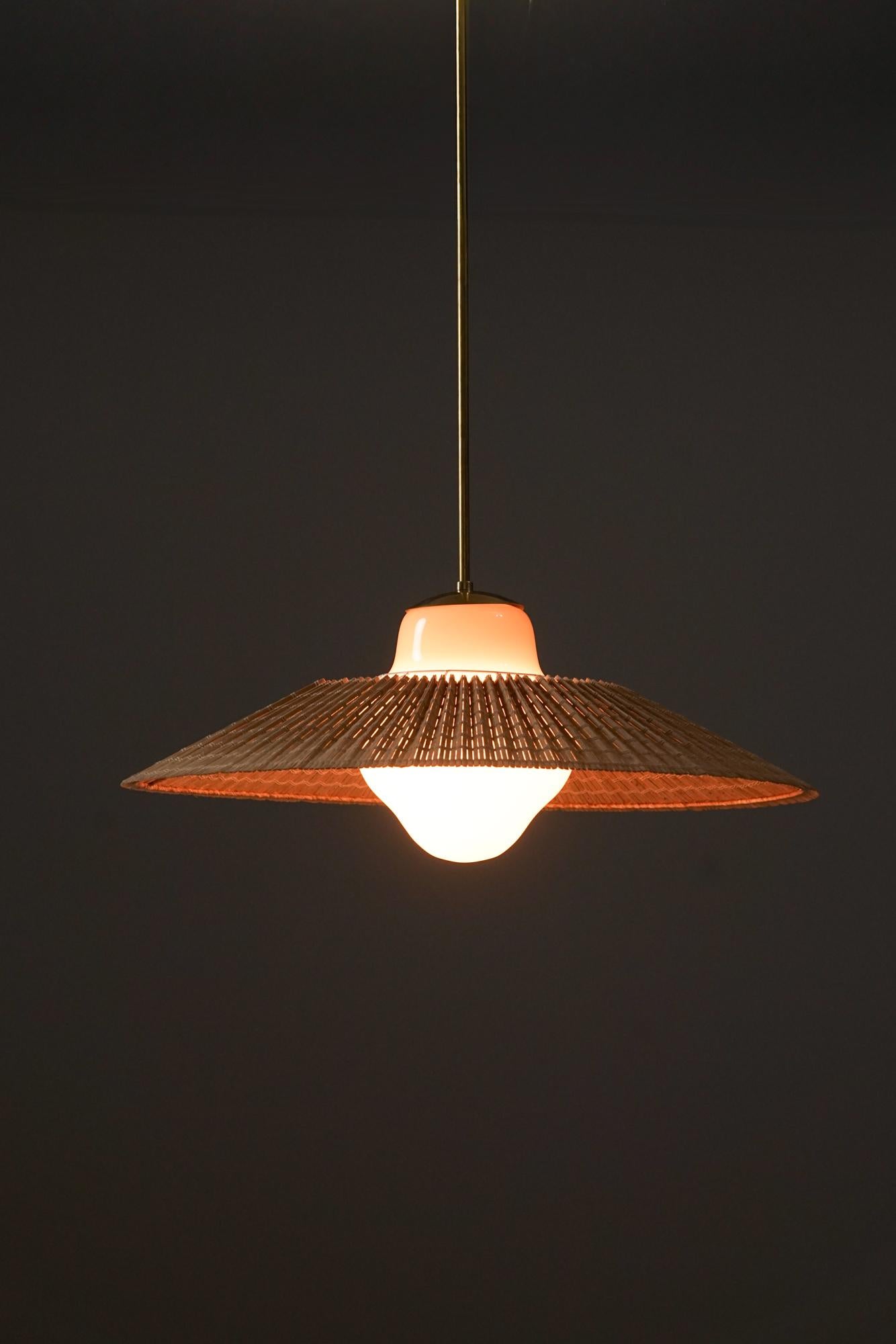 Lisa Johansson-Pape & Gunilla Jung Glass and Wooden slat Pendant, 1940/1950s For Sale 2