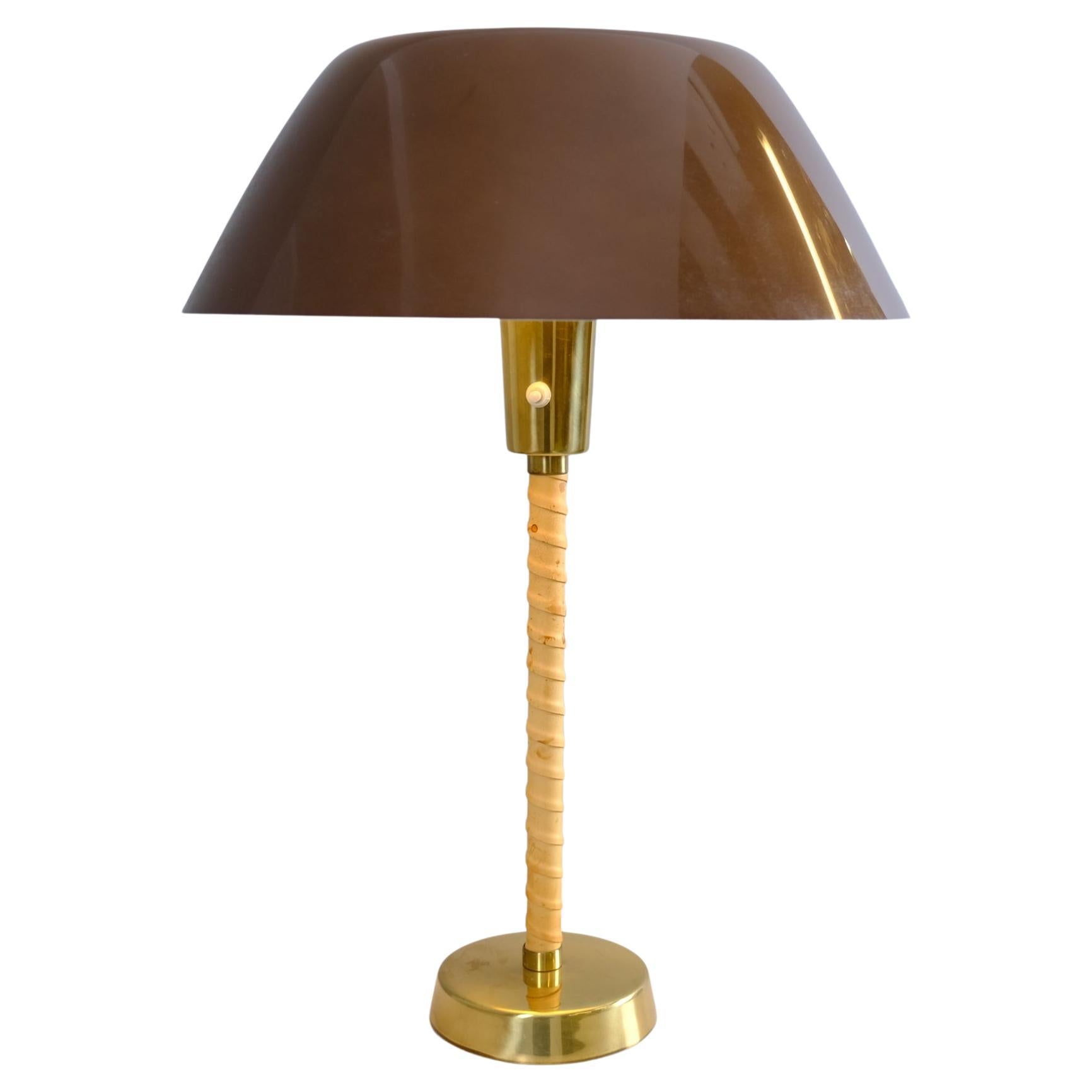 Lisa Johansson-Pape Ihanne Table Lamp in Green, Brass & Leather, Orno 1950s