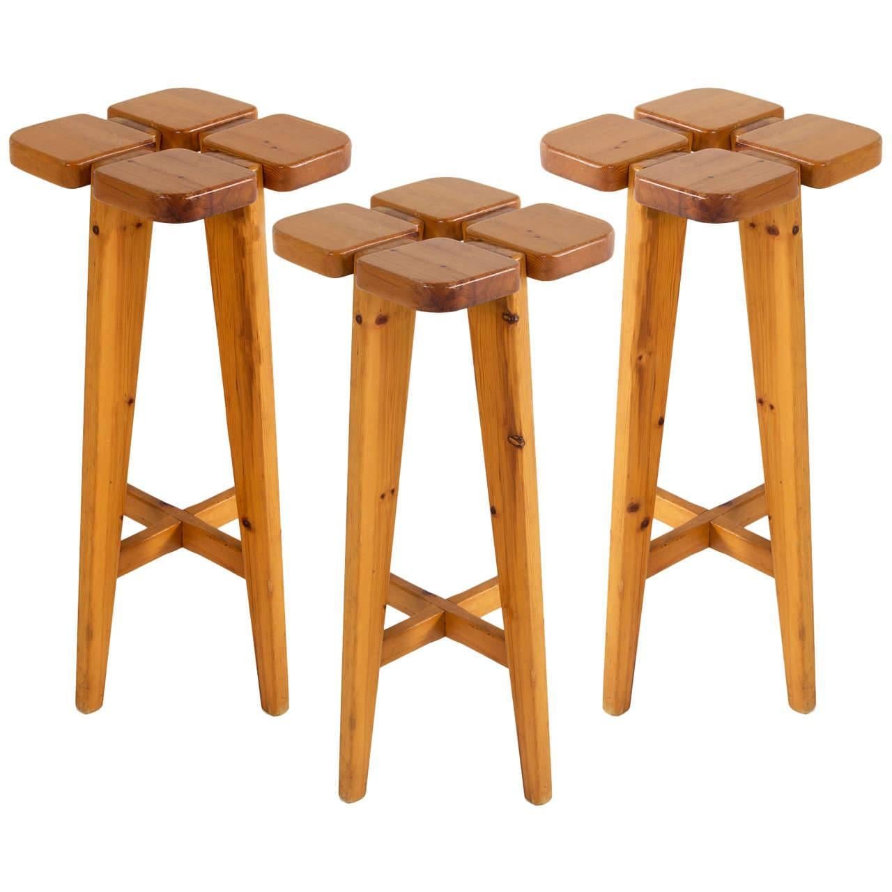 Lisa Johansson Pape Three Barstools in Solid Pine