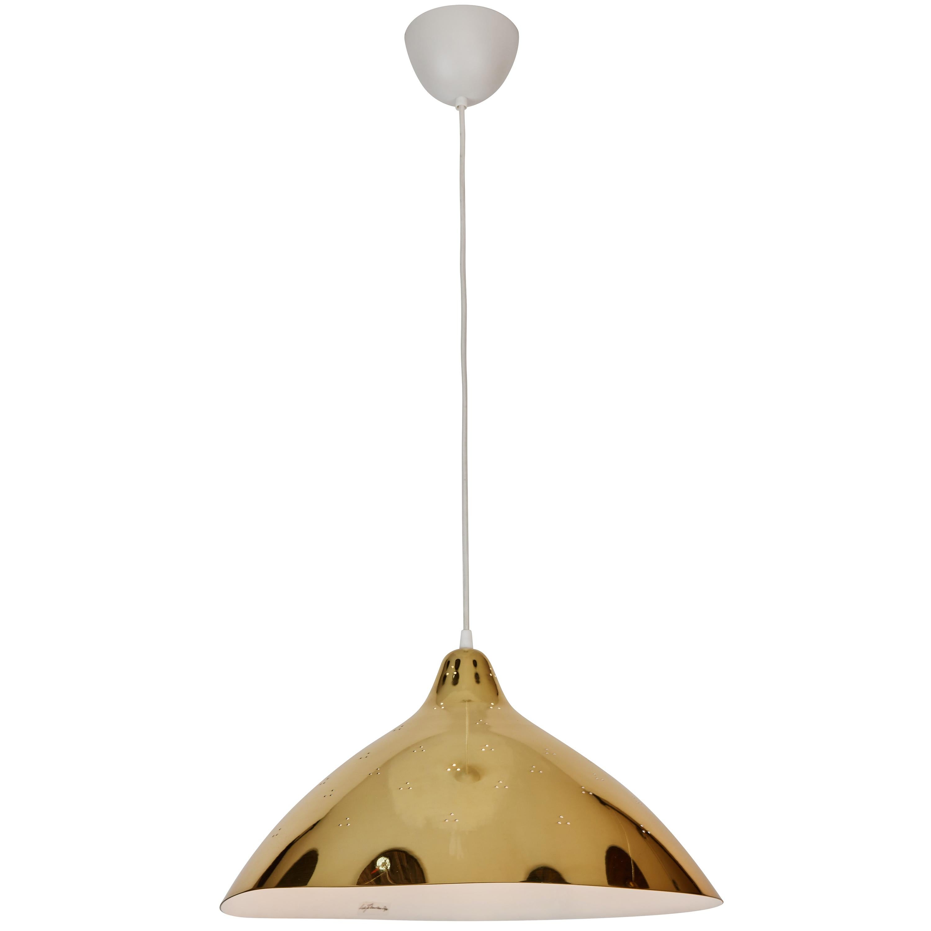 Lisa Johansson-Pape Large Polished Brass Perforated Metal Pendant For Sale 1