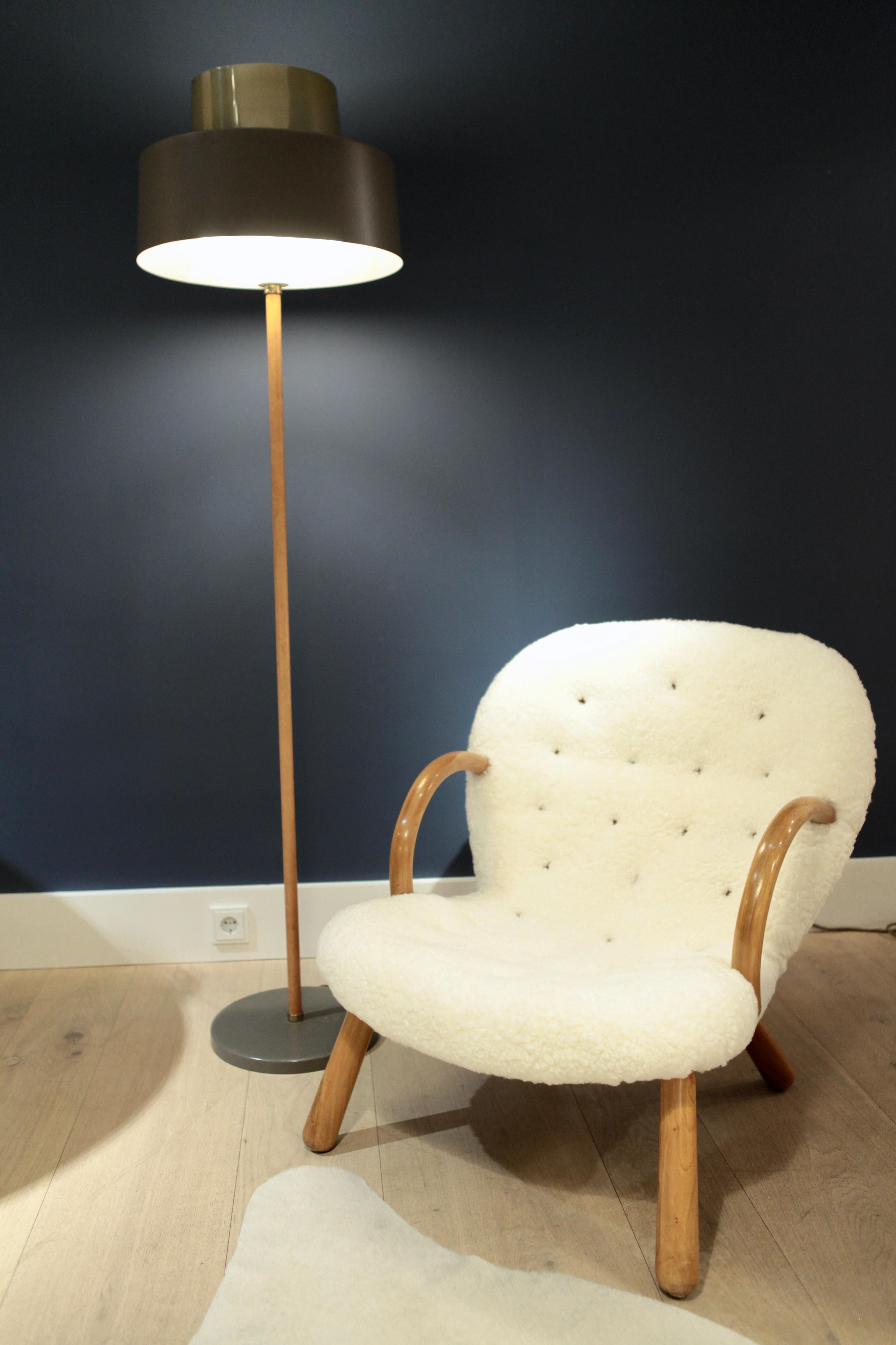 Scandinavian Modern Lisa Johansson-Pape, Leather and Bronze Floor Lamp, Orno 1960s