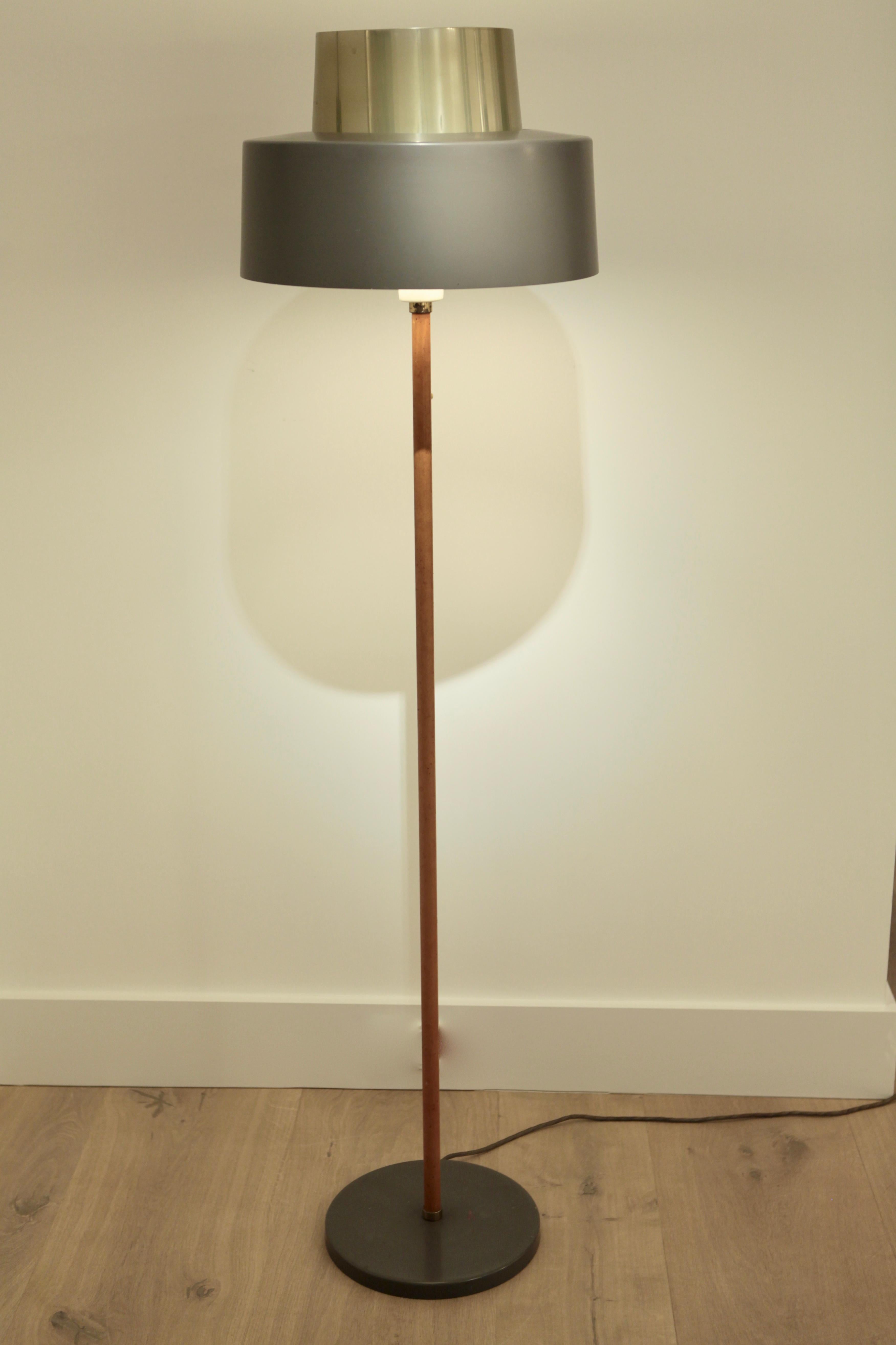 Metal Lisa Johansson-Pape, Leather and Bronze Floor Lamp, Orno 1960s