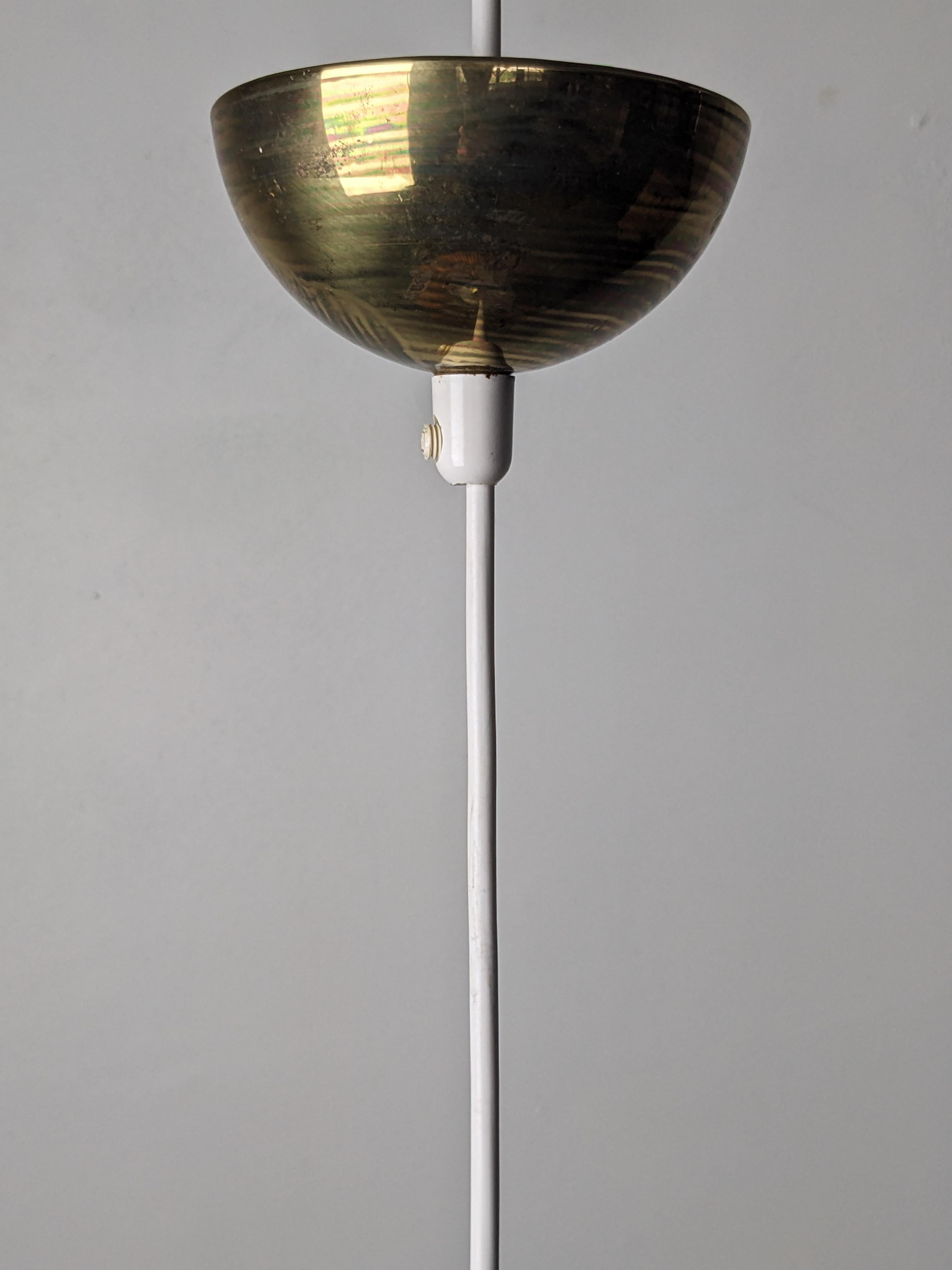 Lisa Johansson Pape & Orno Opaline Glass & Brass Pendant Light, Finland 1950s For Sale 2