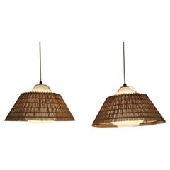 Lisa Johansson Pape, Pair of Ceiling Lamp 982 in Glass 
Rattan, Stockmann 1950s