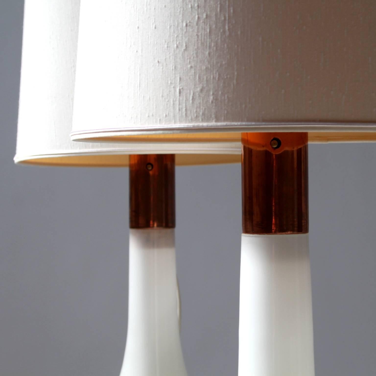 Lisa Johansson-Pape, Pair of Opal Glass and Copper Table Lamps, 1960s 1