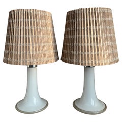 Lisa Johansson Pape Pair of Table Lamps Model 46-017, Glass & Rattan, Orno 1960s