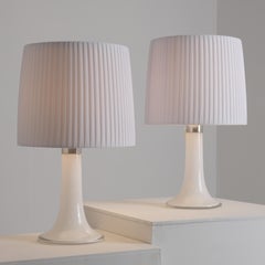 Lisa Johansson Pape Pair of Table Lamps, Opal Glass & Pleated Shades, Orno 1960s