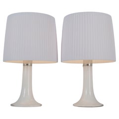 Lisa Johansson Pape Pair of Table Lamps, Opal Glass & Pleated Shades, Orno 1960s