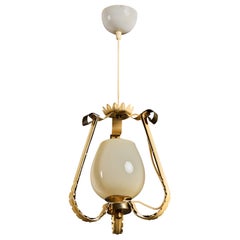 Lisa Johansson-Pape, Pendant Light, Brass, Metal, Glass, Finland, 1940s