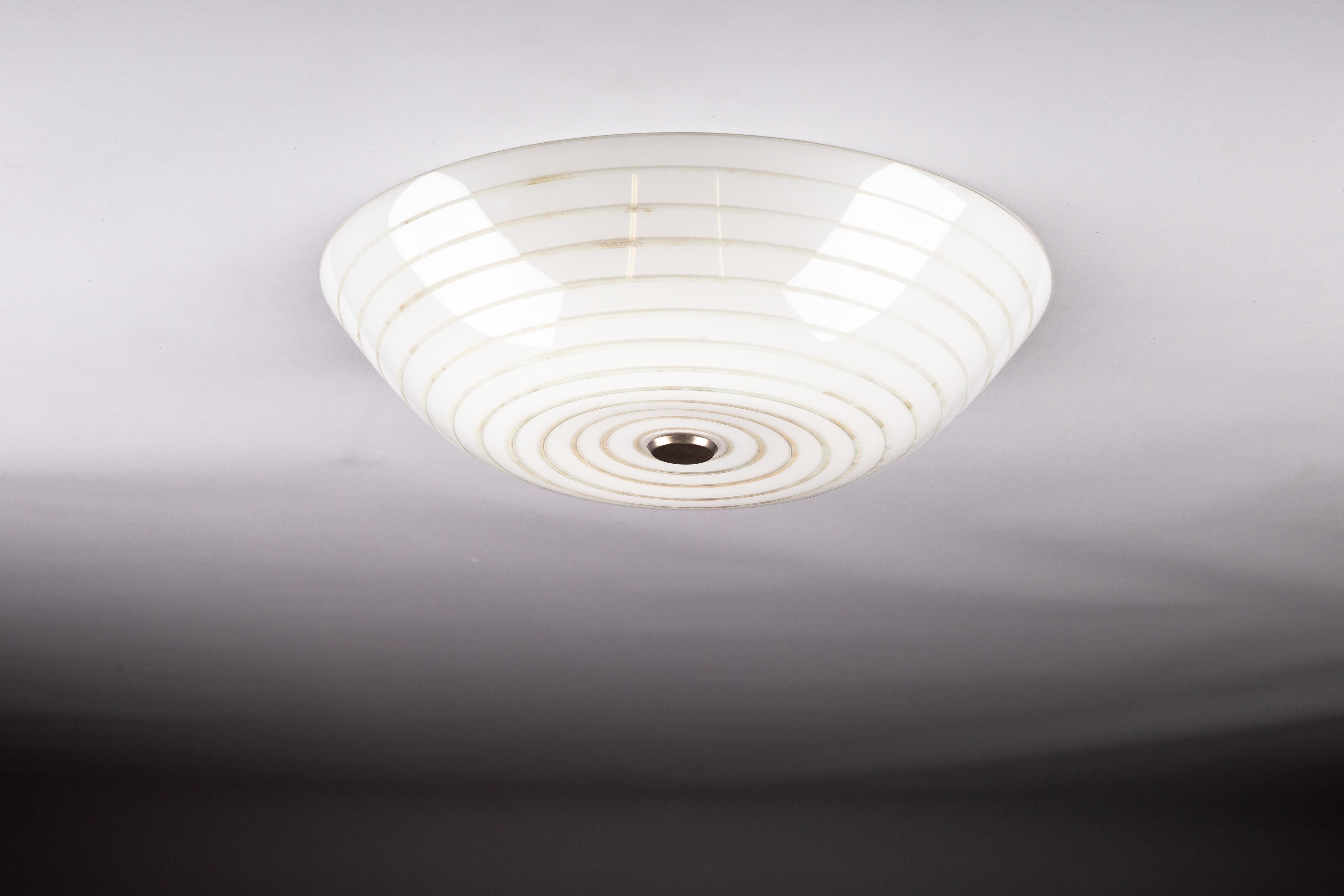 Mid-Century Modern Lisa Johansson-Pape, rare 1950's hand-painted flush mount for ORNO, Finland For Sale
