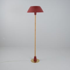 Lisa Johansson-Papé Rare Version of Ihanne Floor Lamp, Red & Brass, Orno 1950s