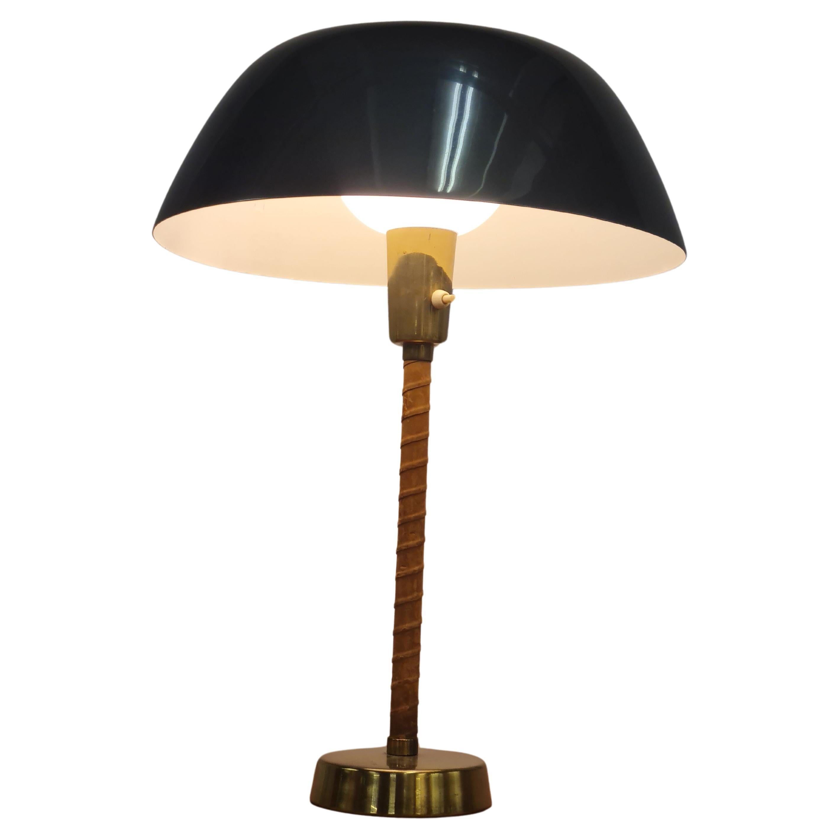 Lisa Johansson-Pape Ìhanne` Table Lamp in Green, Brass & Leather, Orno 1950s