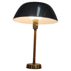 Lisa Johansson-Pape Ìhanne` Table Lamp in Green, Brass & Leather, Orno 1950s