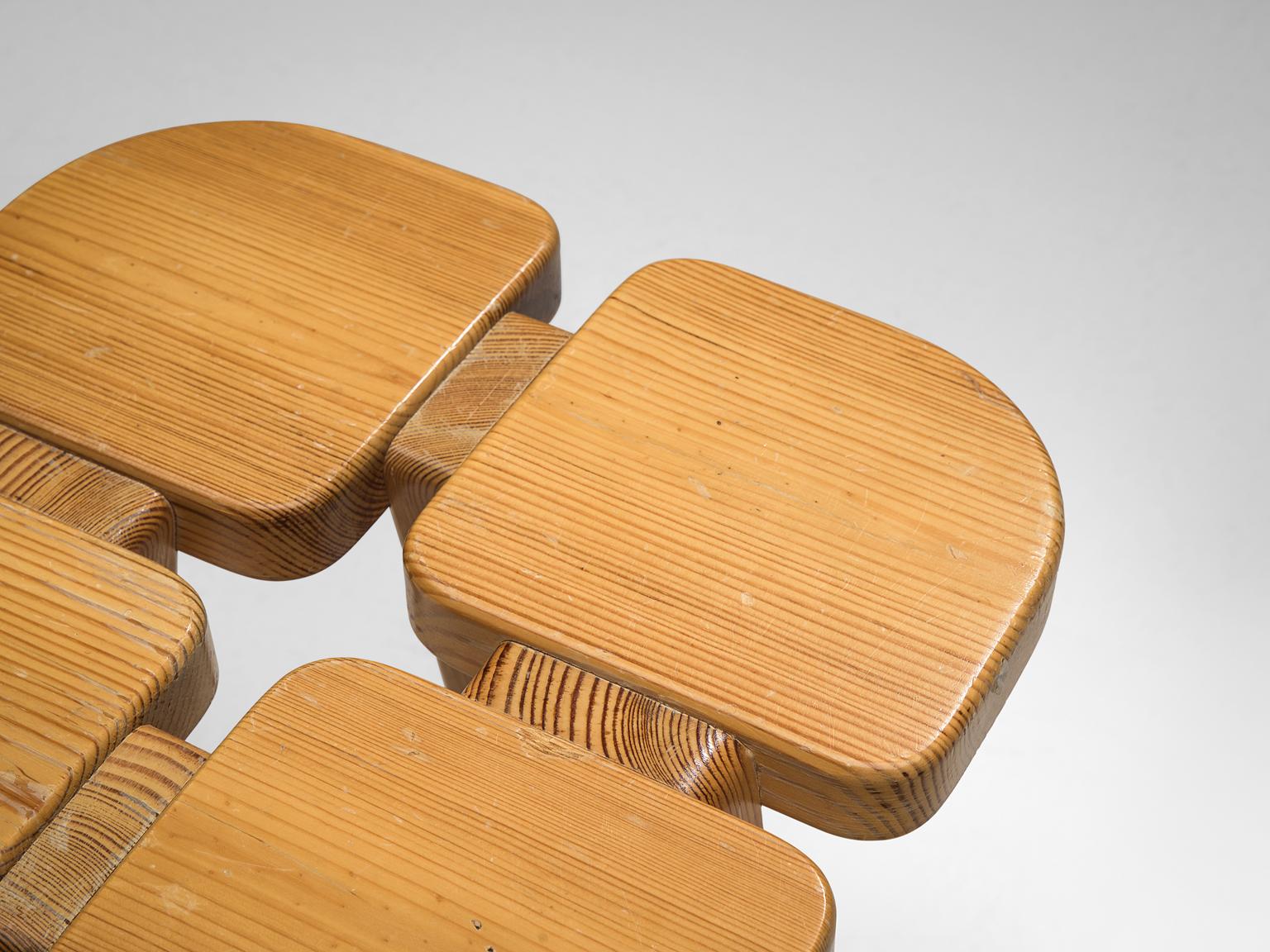 Lisa Johansson-Pape Set of Six 'Apila' Stools in Solid Pine 1