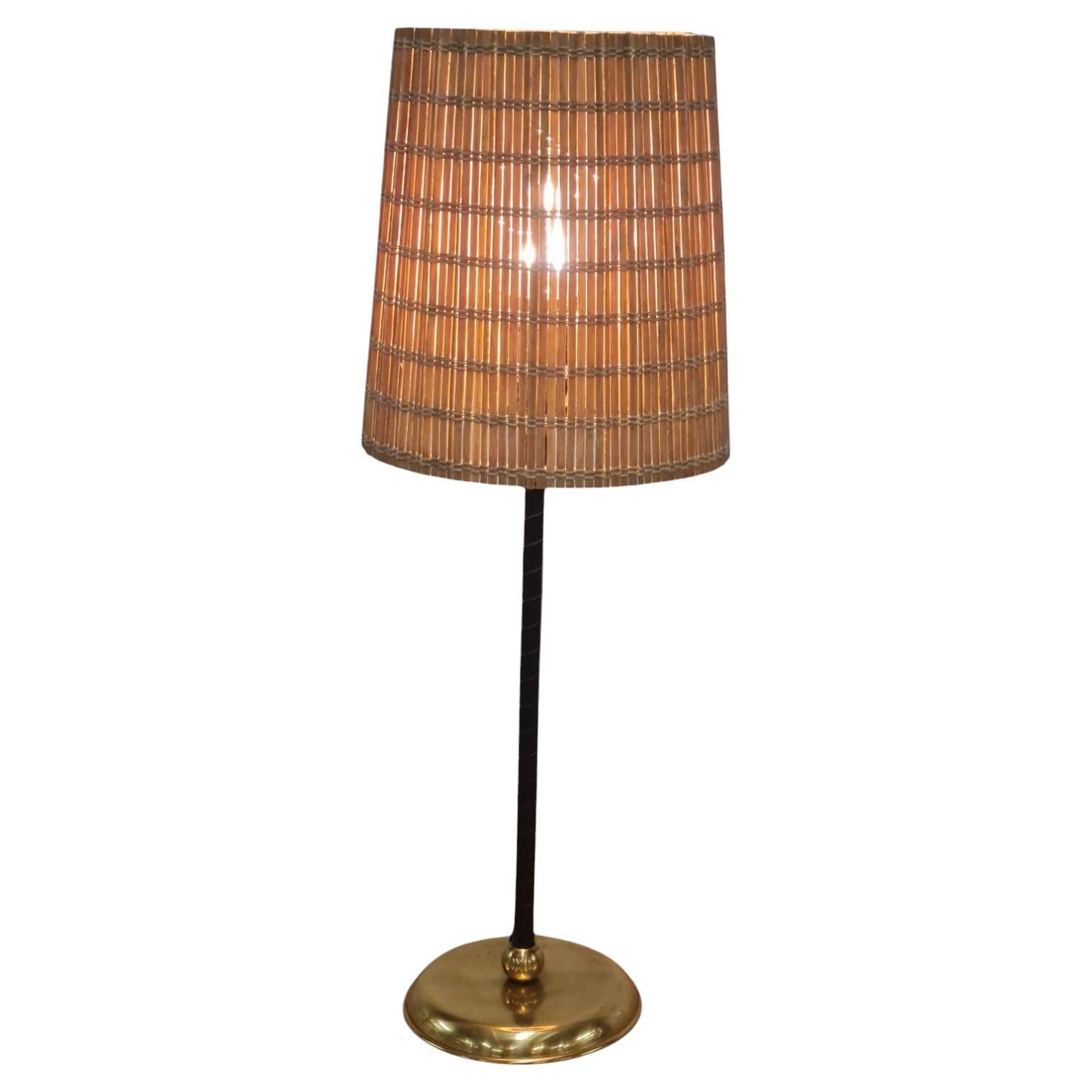 Lisa Johansson-Papé Slim Table Lamp 2059, Brass, Black & Rattan, Orno 1950s