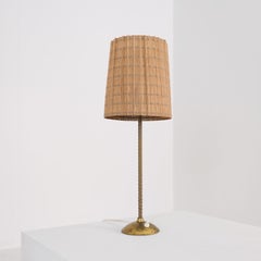 Lisa Johansson-Papé Slim Table Lamp Model 40-060 in Brass & Rattan, Orno 1950s