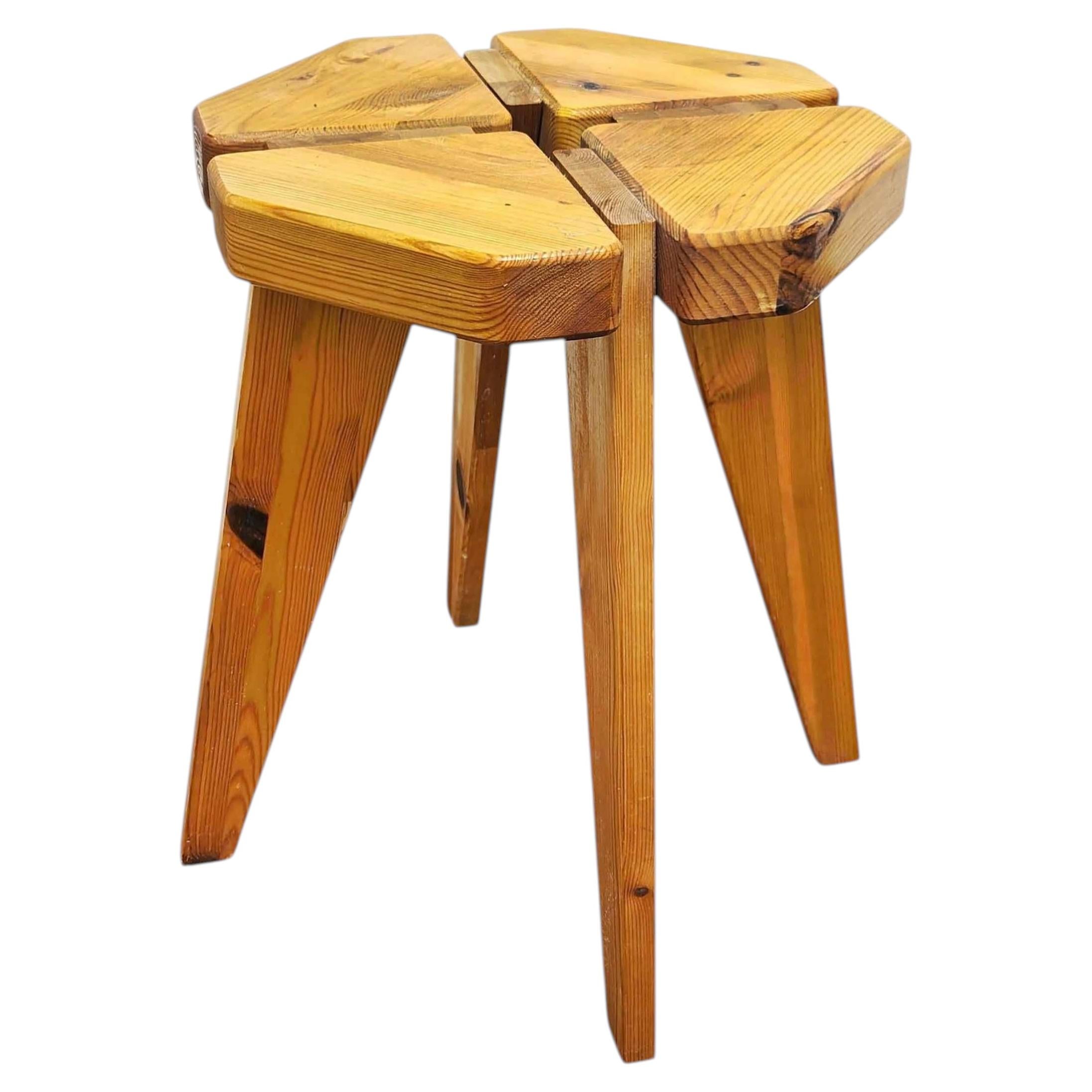 Lisa Johansson-Pape Clover Stool, Pine, Swedish Mid-Century, 1970s