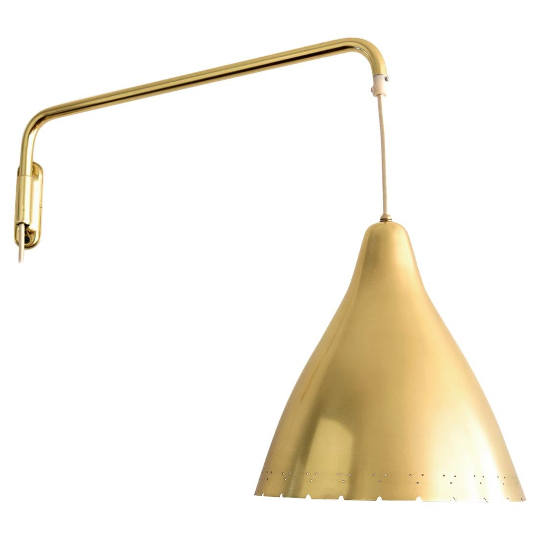 Lisa Johansson-Pape Swing Brass Arm Wall Lamp, Orno, Finland, circa 1950
s